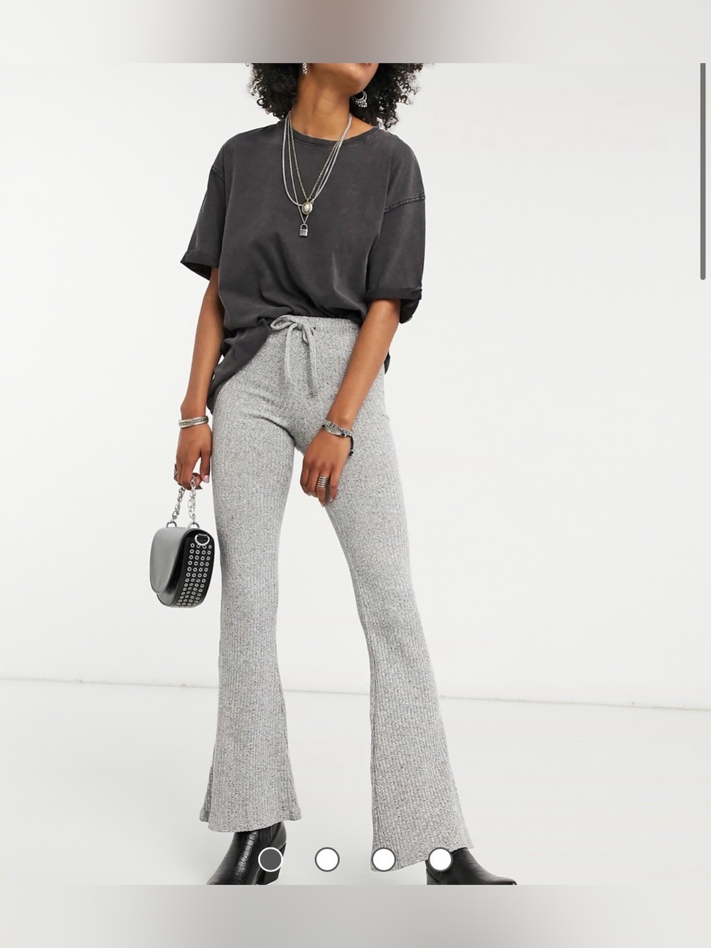 High-Rise Ribbed Flare Pants in Light Gray